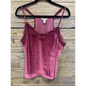 Nine West Women's‎ Pink Lace And Velvet Cami Tank Top Spaghetti Straps Size XXL